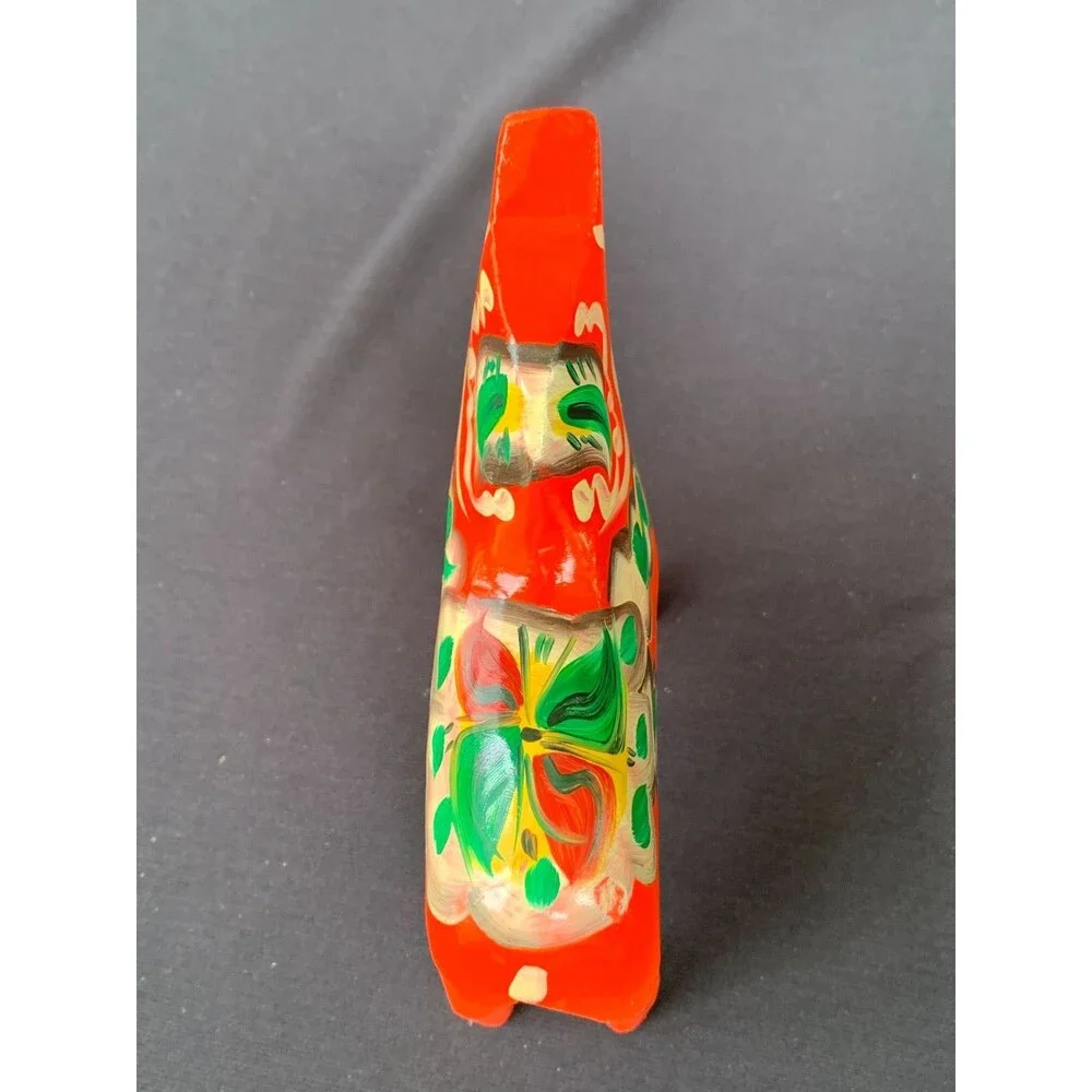 Vintage Swedish Dala Horse Wood Carving Red-Orange Nils Olsson Sweden 5 1/8”